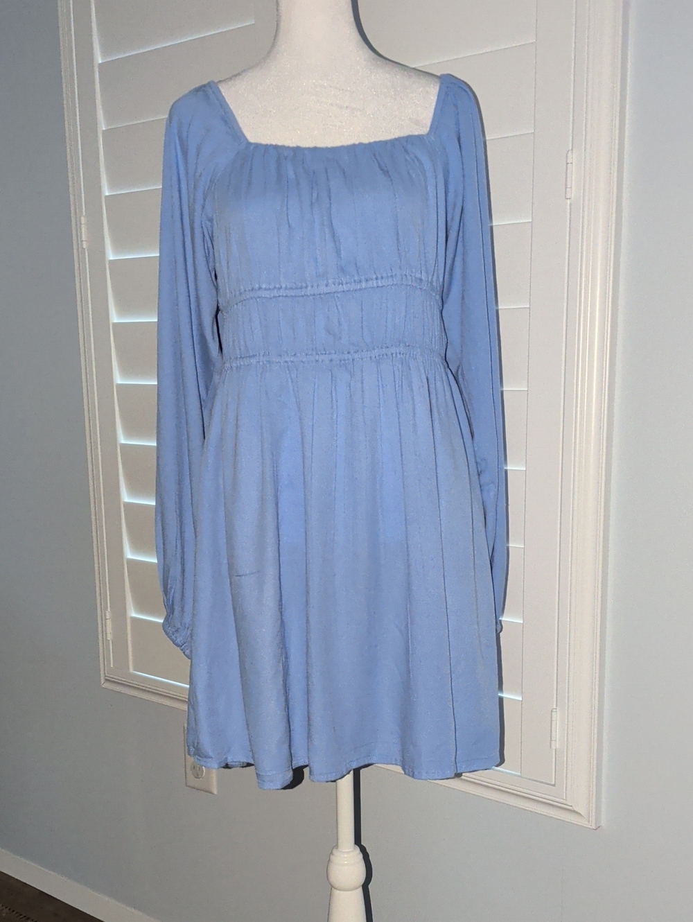 NWT Old Navy Light Blue Long-Sleeve Square Neck Mini Dress
